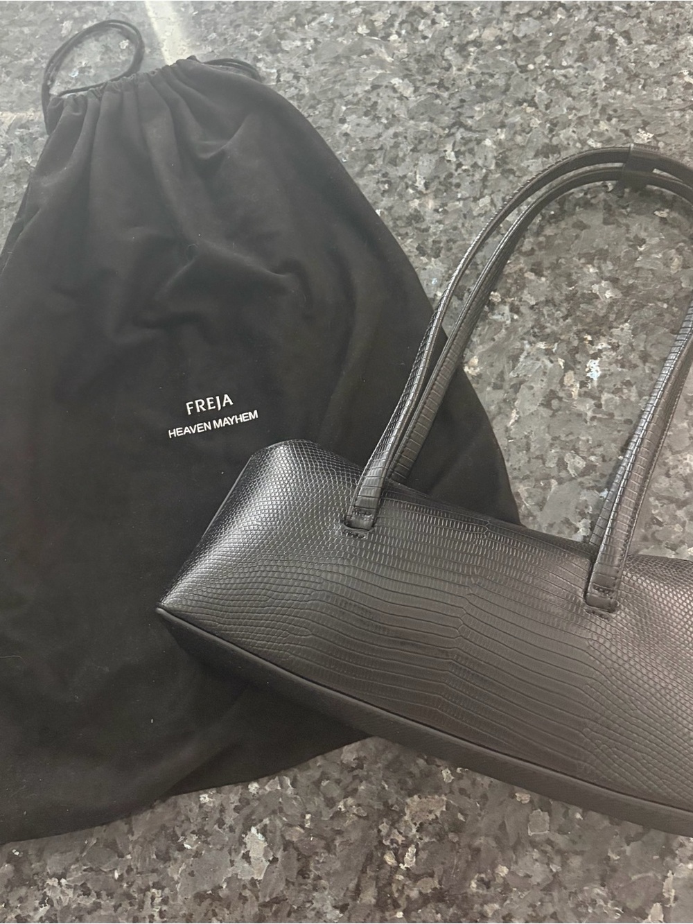 FREJA Black Croc-Embossed Shoulder Bag
